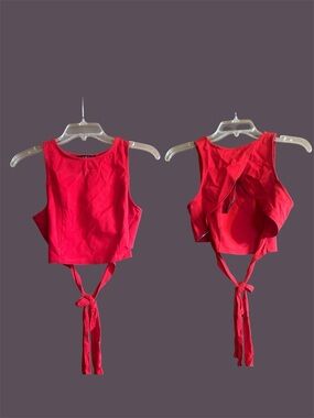 Lulu's Bright Red Tie-Back Crop Top Medium